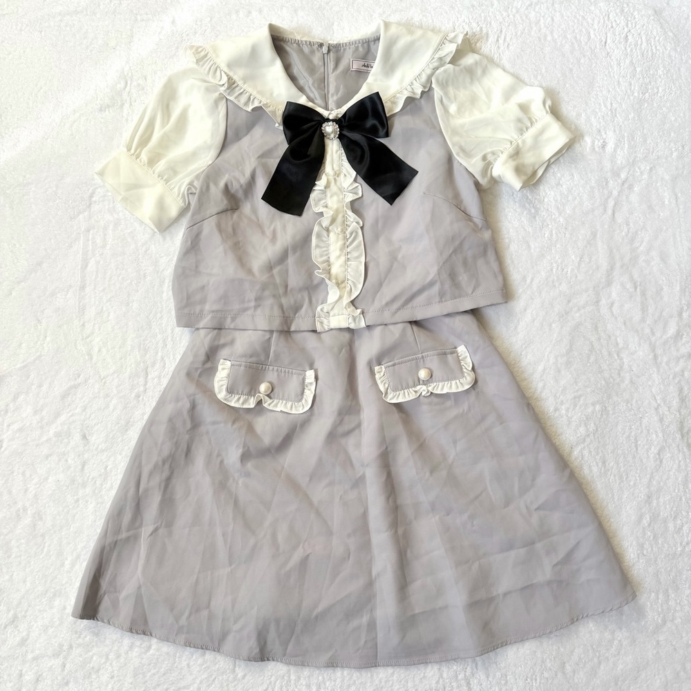 Ank Rouge Jirai Kei Ryosan Anime bow Lolita Kawaii Dress Plaid Idol M Lilac Gray
